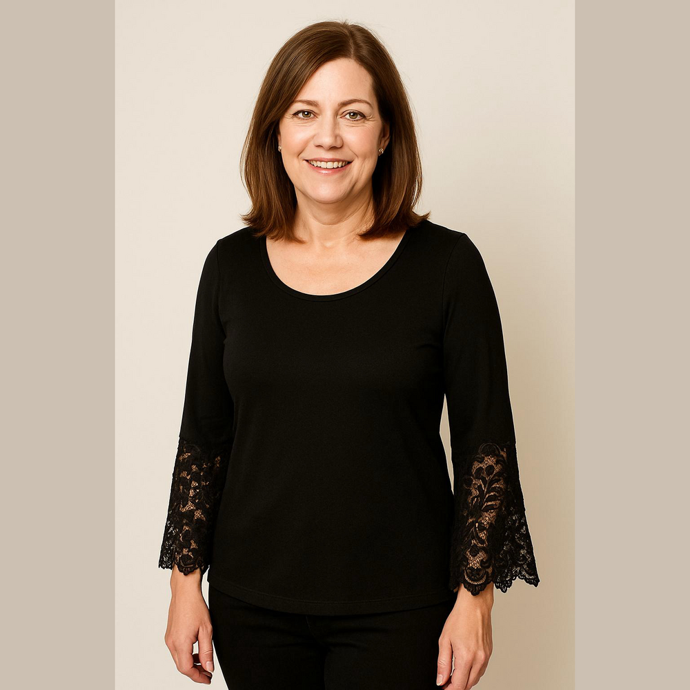 Devotion by Cyrus Black Lace Bell Sleeve Top XL